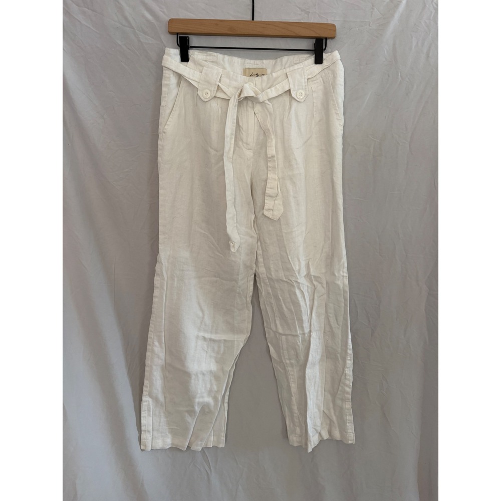 Twenty One Linen Straight Leg Pants Womens White Tie Waist Trousers Medium